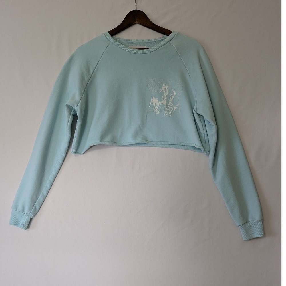 Baja East Womens Size 3/XL Cropped Crew Neck Sweatshirt Mint Green Long Sleeves